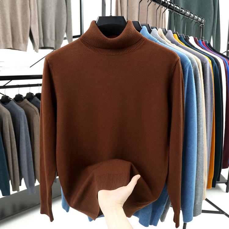 Herren Wollpullover mit hohem Kragen - Lässig, Unifarben, Strickware für Herbst/Winter