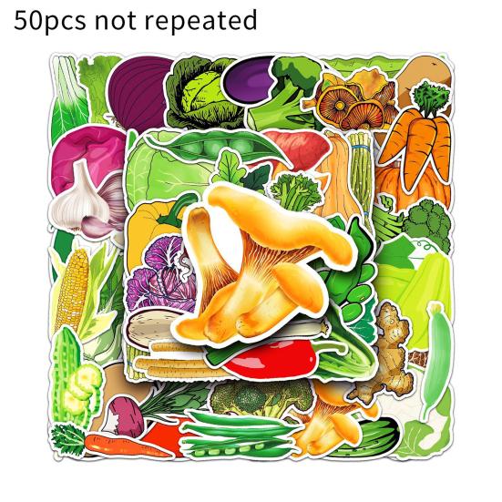 50Pcs Vegetable Stickers Self-Adhesive Decals Cabbage Onion Series Tomato Vegetable Waterproof Decorative Cute Laptop Guitar Skateboard