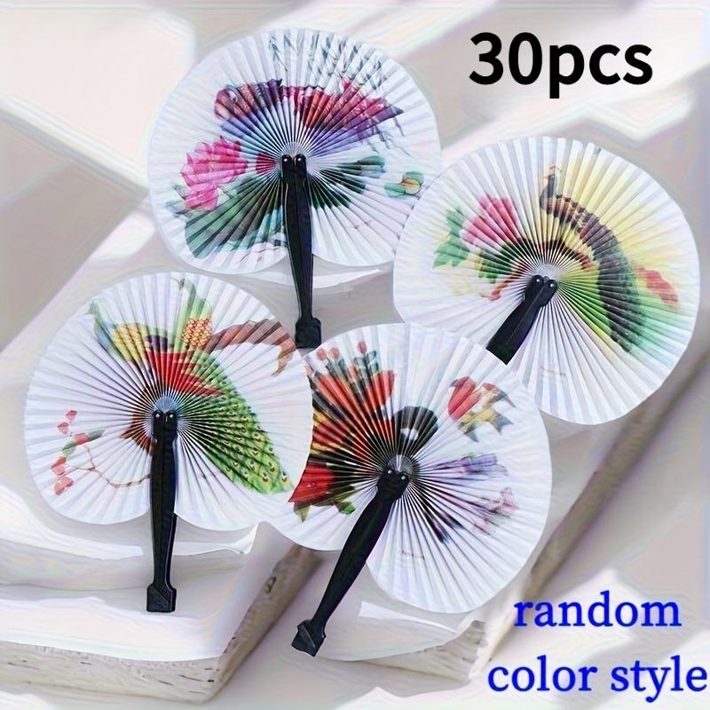 

30pcs Pack Chinese-Style Handheld Folding Fans Portable Plastic Cooling Fans for Summer Decorative Fan Party Wedding Photo Props