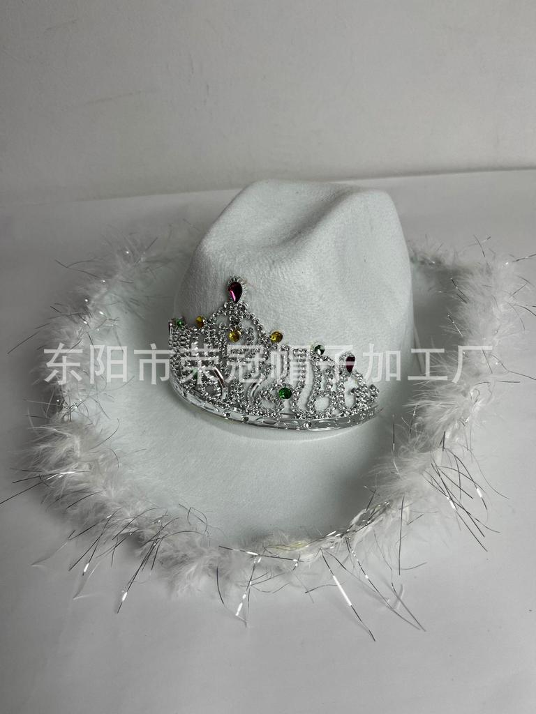 In-Stock Pink & Silver Fringed Rhinestone Crown Velour Western Cowboy Hat