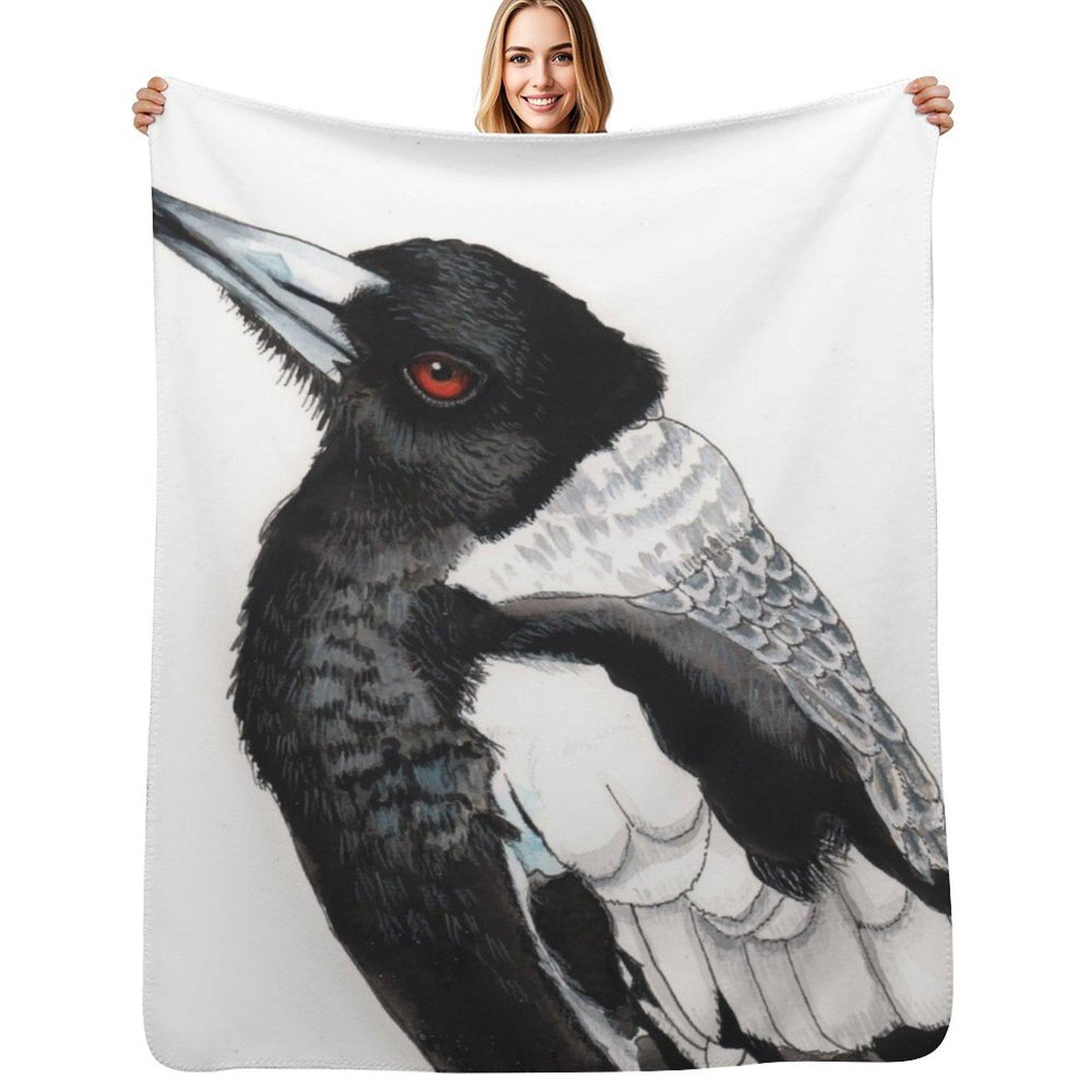 Magpie Australian Bird Black and White Throw Blanket Soft Home Decor Blanket for Couch Bedroom Size: 75*100cm, Weight: 230 GSM