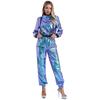 Women's Role Play Astronaut Outfit S-3XL, Shiny Metallic Jumpsuit with Mock Neck Long Sleeves, Zipper Bodysuit Halloween Costume