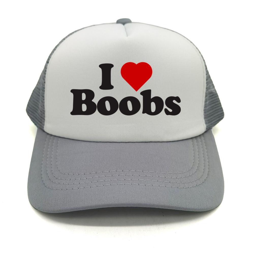 Funny I Love Heart Boobs Boobies Baseball Caps Summer Men Mesh Net Hat Joke Gifts Trucker Cap Outdoor Mesh Net Caps MZ079