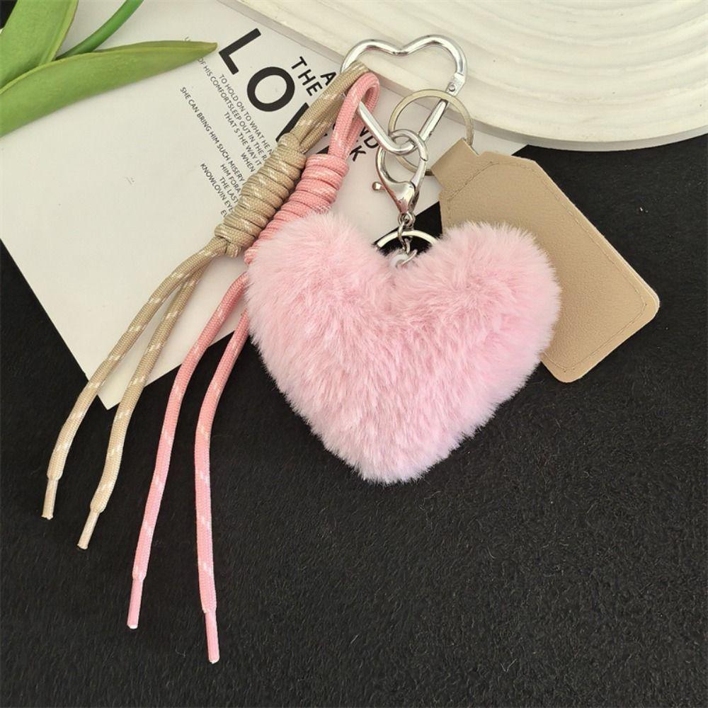 Cute Heart Plush Keychain Bag Hanging Plush Dolls Pendant Creative Rabbit Fur Keychain Students