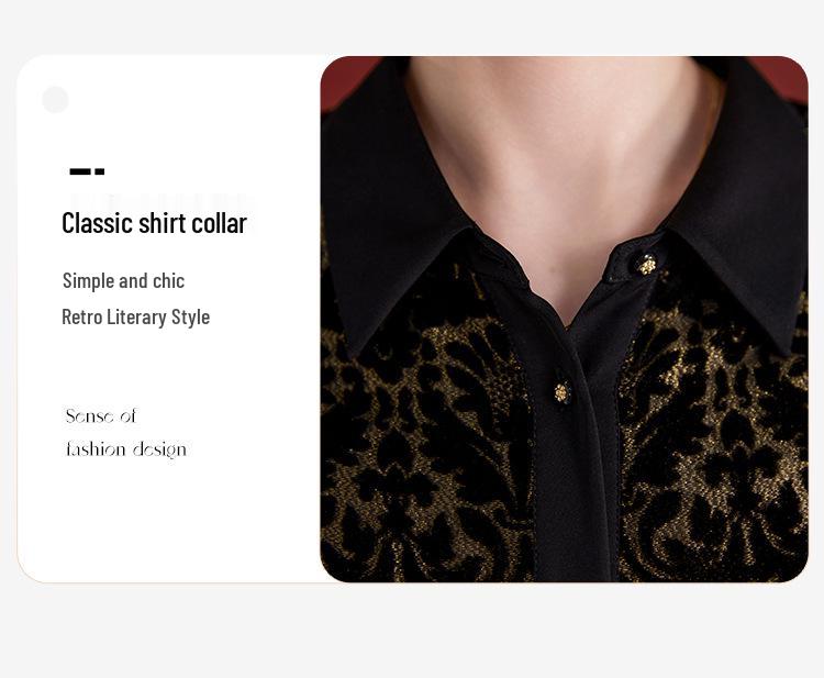 Seiden-Burnout-Samt Langarmshirt – Damen Luxusmode, Lockere Passform, Alterslos.