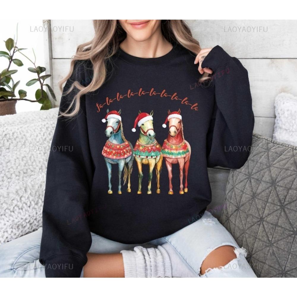 Horse Year Christmas Hoodie Horse Christmas Funny Sweatshirt Equestrian Gnomes Hoodie Sweater 2026 New Year's Party Sports Wear