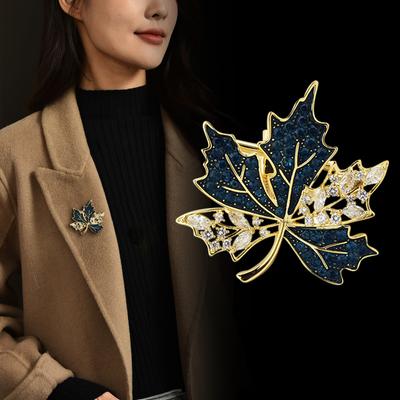 Křišťálová brož s javorovým listem, luxusní temperamentní oblek, doplňky pro kabát, guochao cheongsam, živůtek, retro pin, novoroční dárek