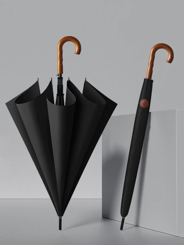 Ombrello Lungo Rinforzato Antivento da 120 cm per Uomo con Manico in Legno, Ombrello Lungo Dritto Automatico a Doppia Persona