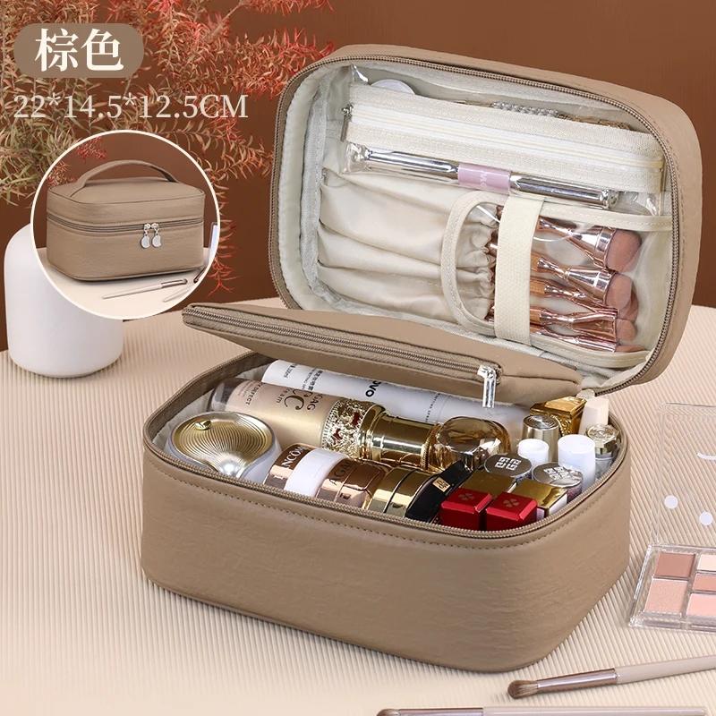 Große Kapazität Kosmetiktasche für Damen Reise Kosmetiktasche Wasserdicht PU-Leder Toilettenartikel-Organizer mit kleiner Tasche Samt-Innenfutter