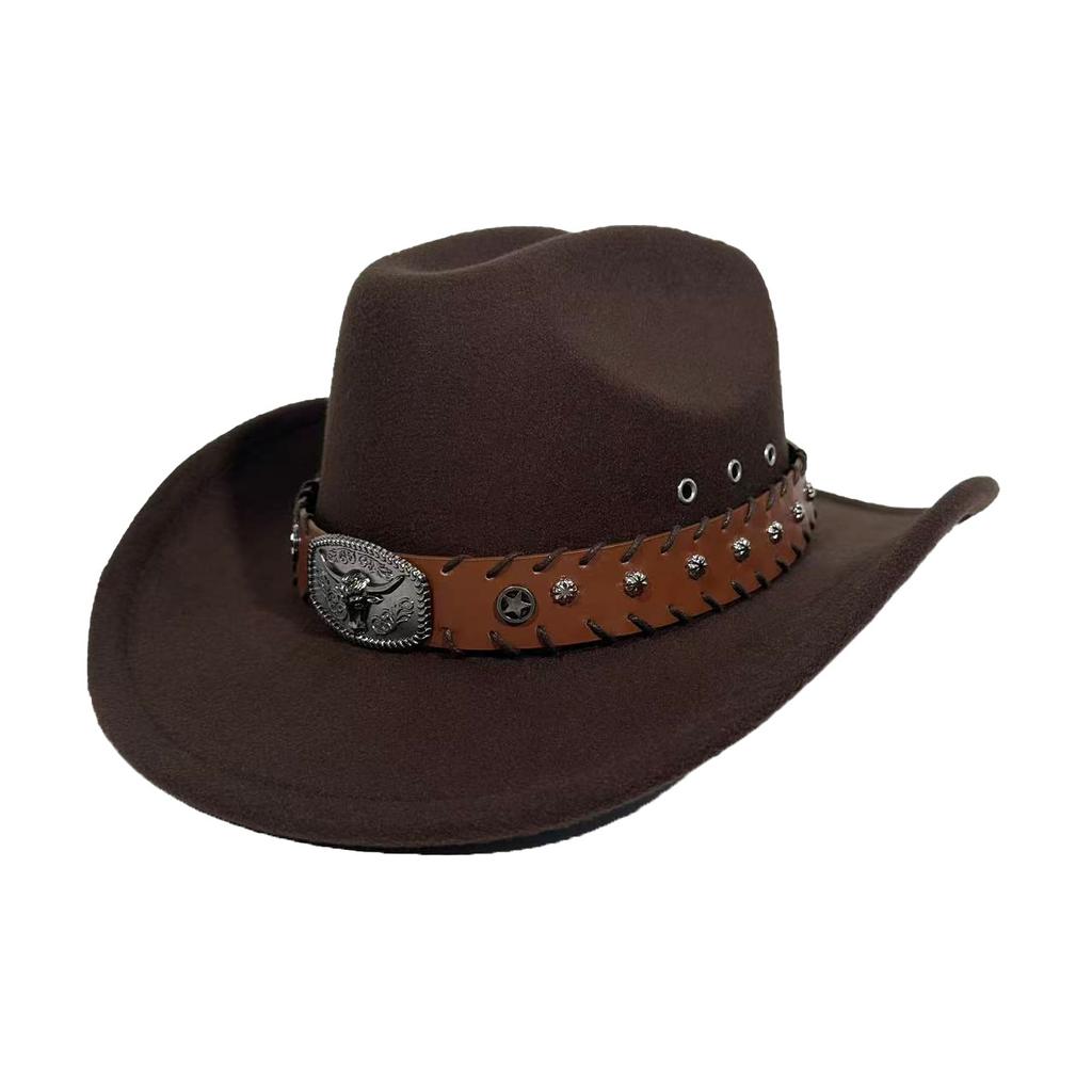 Wide Brim American Style Top Hat Western Cowboy Hat Jackson Jazz Hat Rivet Felt Hat Tibetan Style Woolen Hat Men And Women