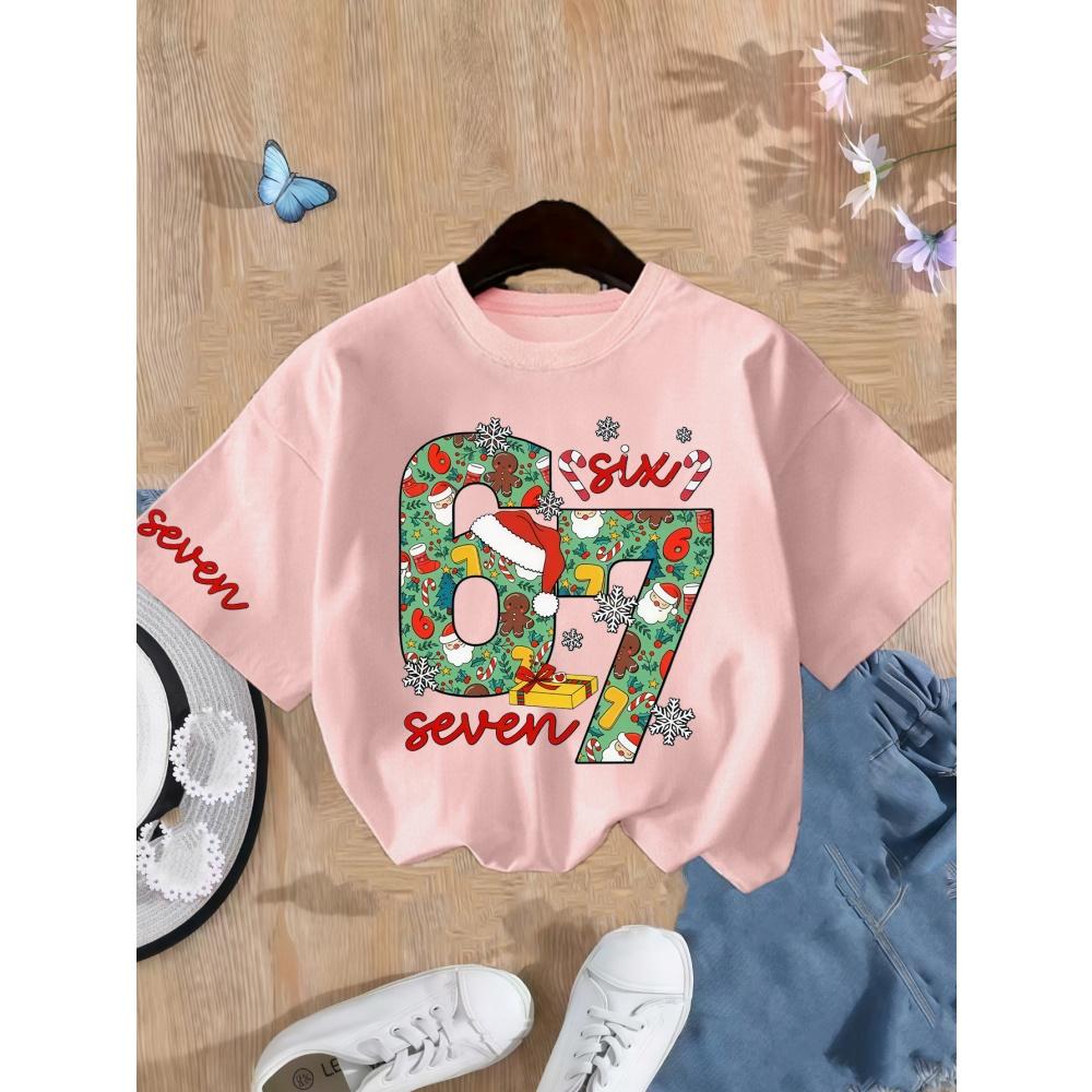 Kinderkleding Grappige Kerst 67 Meme Grafische Print T-shirt Casual Ronde Hals Korte Mouw Sneldrogende T-shirts voor Kinderen