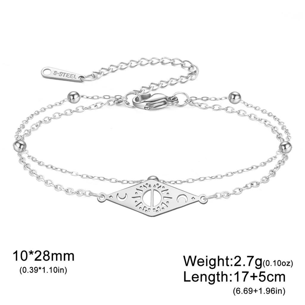 Hollow Sun Moon Bracelet Stainless Steel Fashion Rhombus Geometric Bracelets for Women Men Party Jewelry Gift