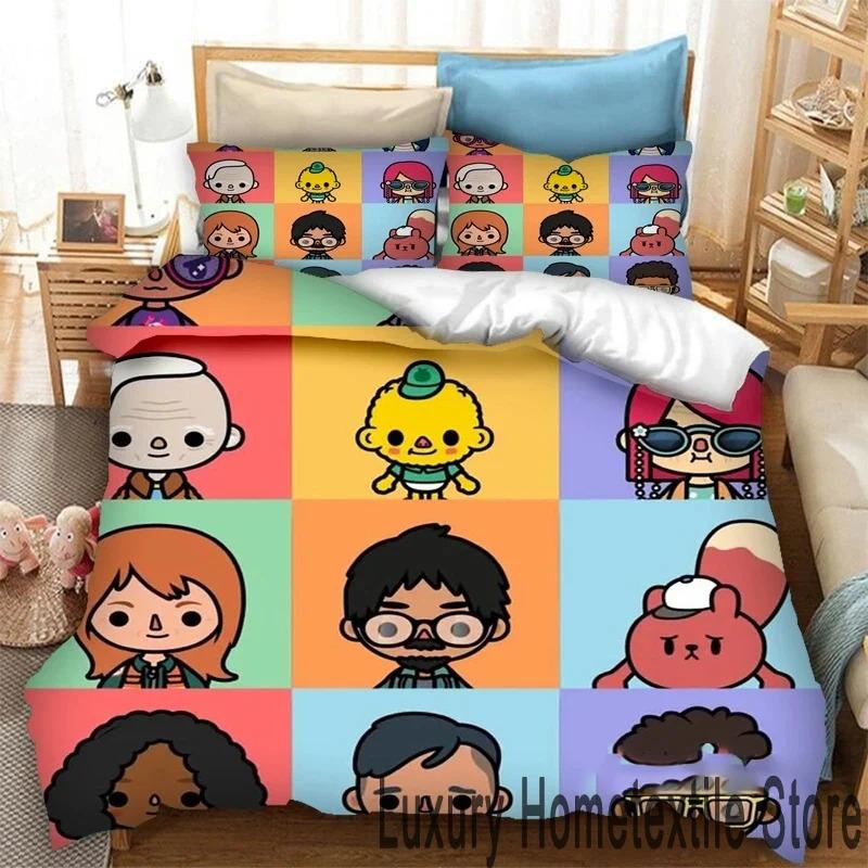 Jogo de impressão 3D Toca Life World Cartoons Conjunto de cama Duplo Twin King Capa de edredom Edredom Fronha Meninos Meninas Adultos Quarto