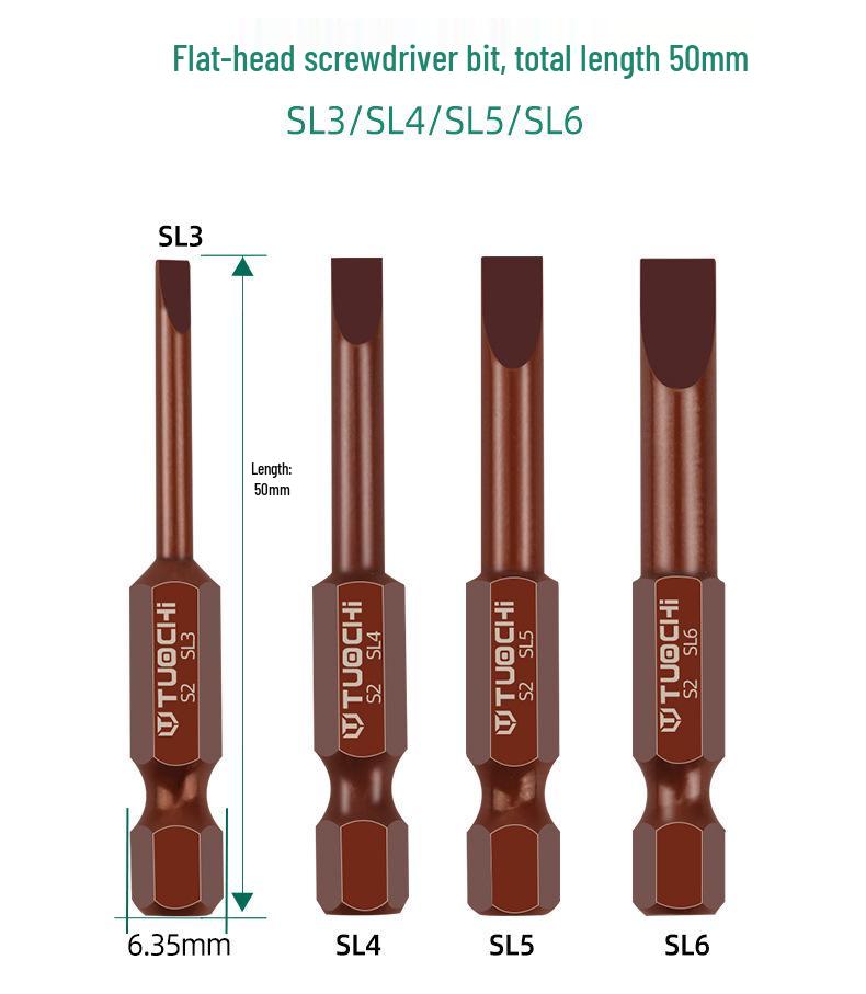 S2 Alloy Steel 6.35 Torx Phillips Slotted Magnetic Electric Screwdriver Bit for Manual and Pneumatic Use.