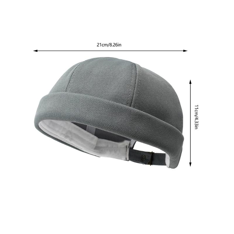 Round Brimless Cap for Casual Outfit Styling, Folded Band Docker Hat with Textured Woven Design, Adjustable Skull Hat for Women Men