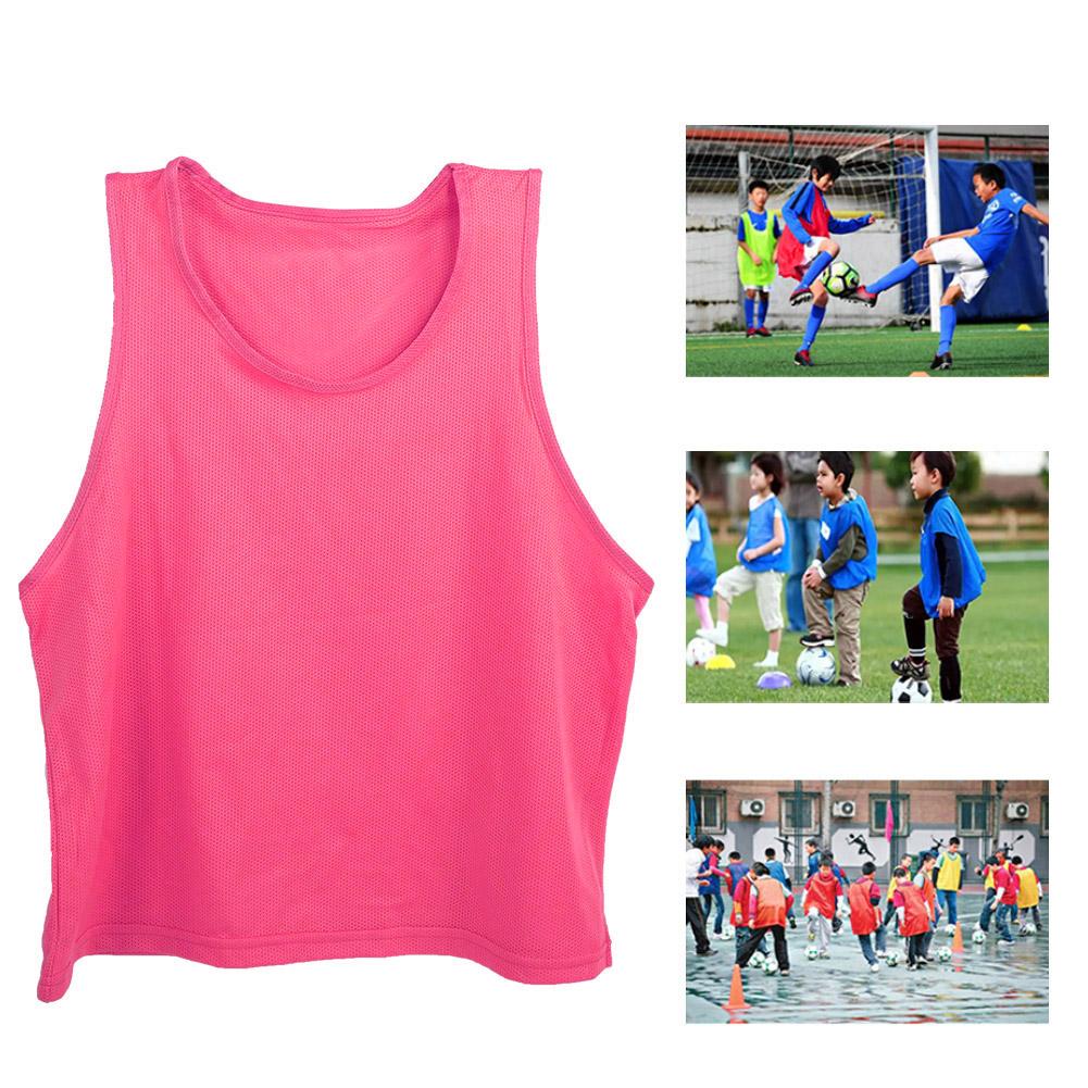 12Pcs Large Mesh Breathable Children Football Training Exercise Vest Rose Red Free Size
