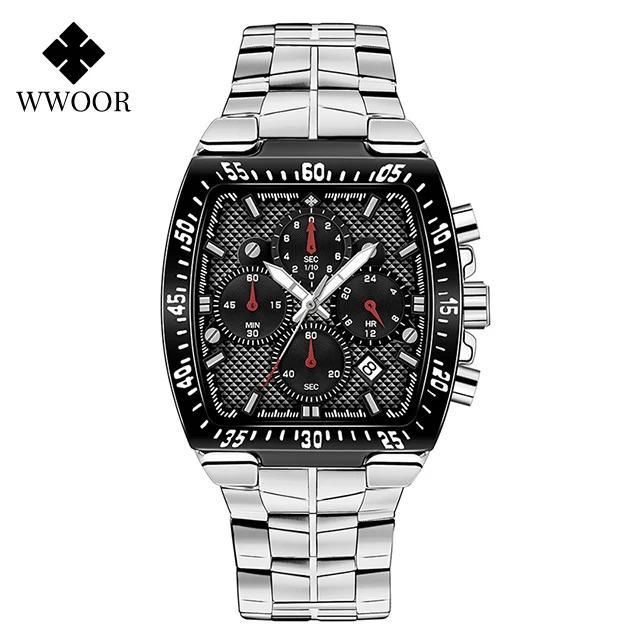 WWOOR Luxury Men's Watches Classic Multifunctional Sports Chronograph Original Quartz Watch For Men Waterproof Stainless Steel