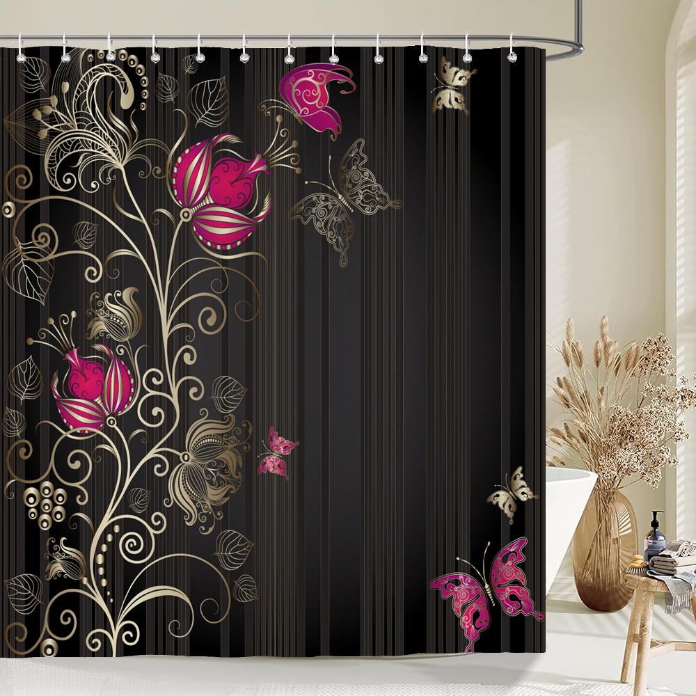 3D Colorful Butterfly Waterproof Fabric Shower Curtain Bathroom Curtains Beautiful Flowers Printed Bath Screen Home Decoration
