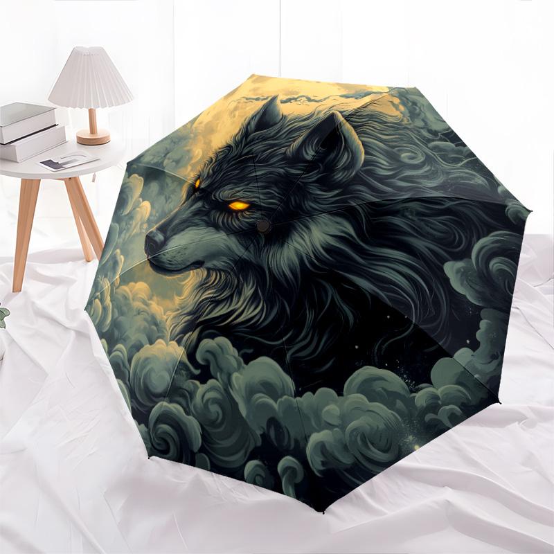 Roaring Wolf  Pattern, Automatic Folding Umbrella, Portable and Foldable Design, 8 Ribs, a Christmas or Birthday Gift.