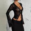 New Women's Fashionable Chiffon Blouse with Street Style, Sexy, See-through, Fitted and Frilled Hem Wide-sleeved Top