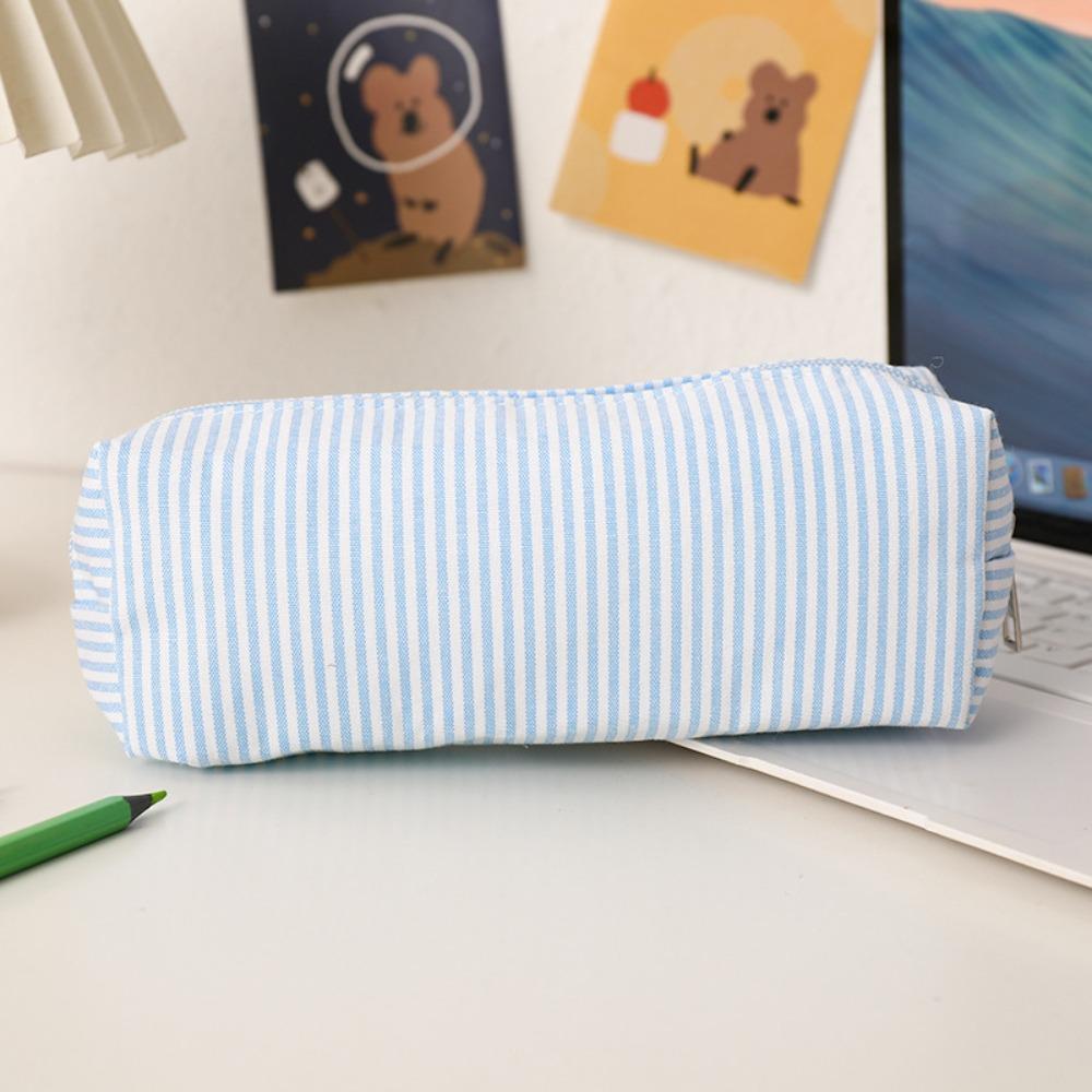 Stripe Design Pen Bag Seersucker Pen Pouch Simple Stationery Organizer  Back to School