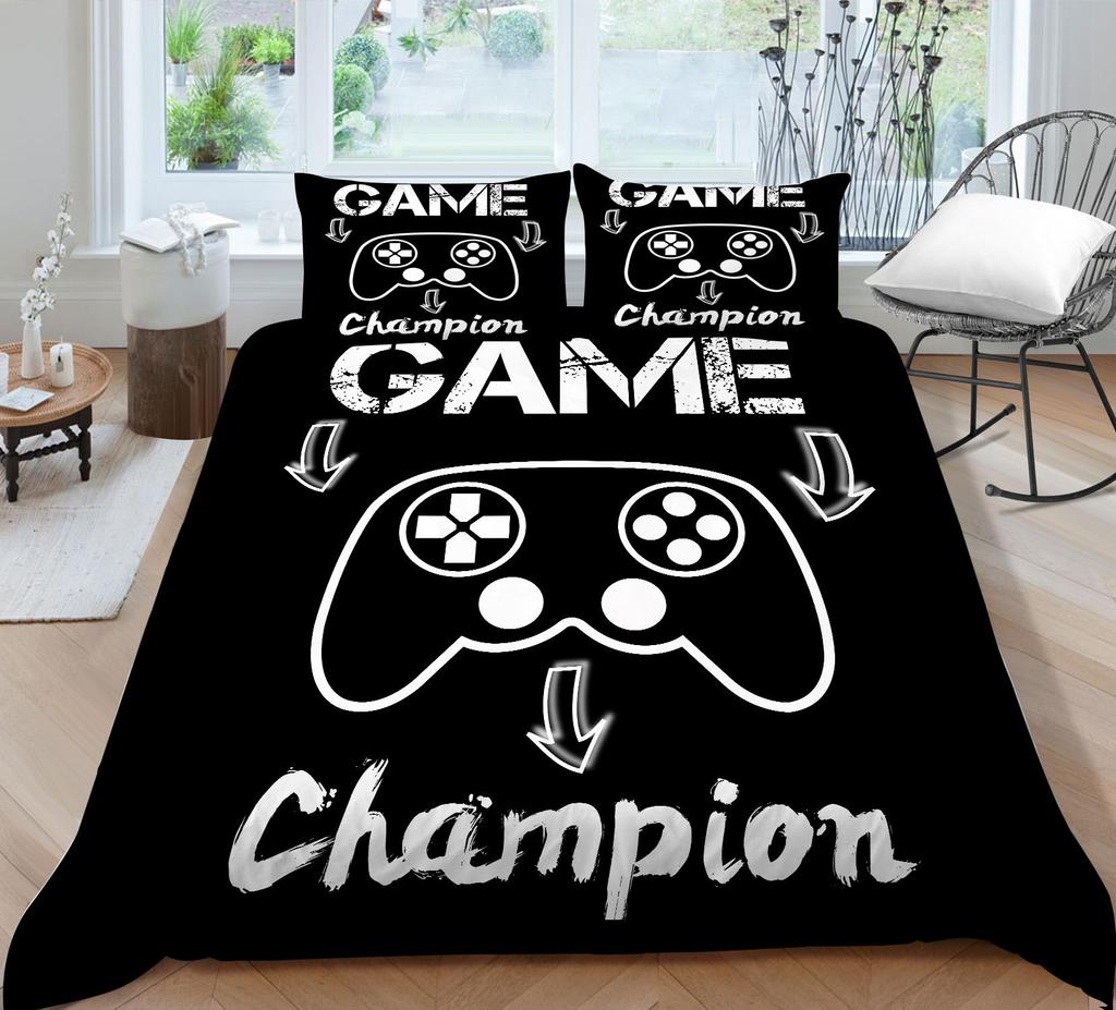3D Bedding Single Double Bed Game Machine Printed Pillowcase and Quilt Cover 2/3 Pieces for Boys and Men Game Lovers Comfortable Household Bedding
