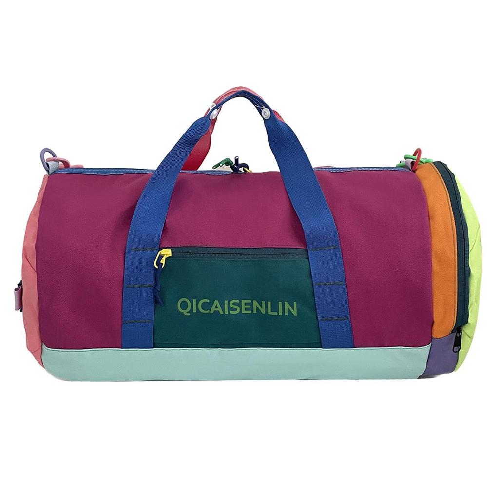 Dopamine Color Block Travel Bag - Unisex, Nylon, Foldable, Large Capacity, Handheld, Shoulder/Crossbody, Fitness Luggage