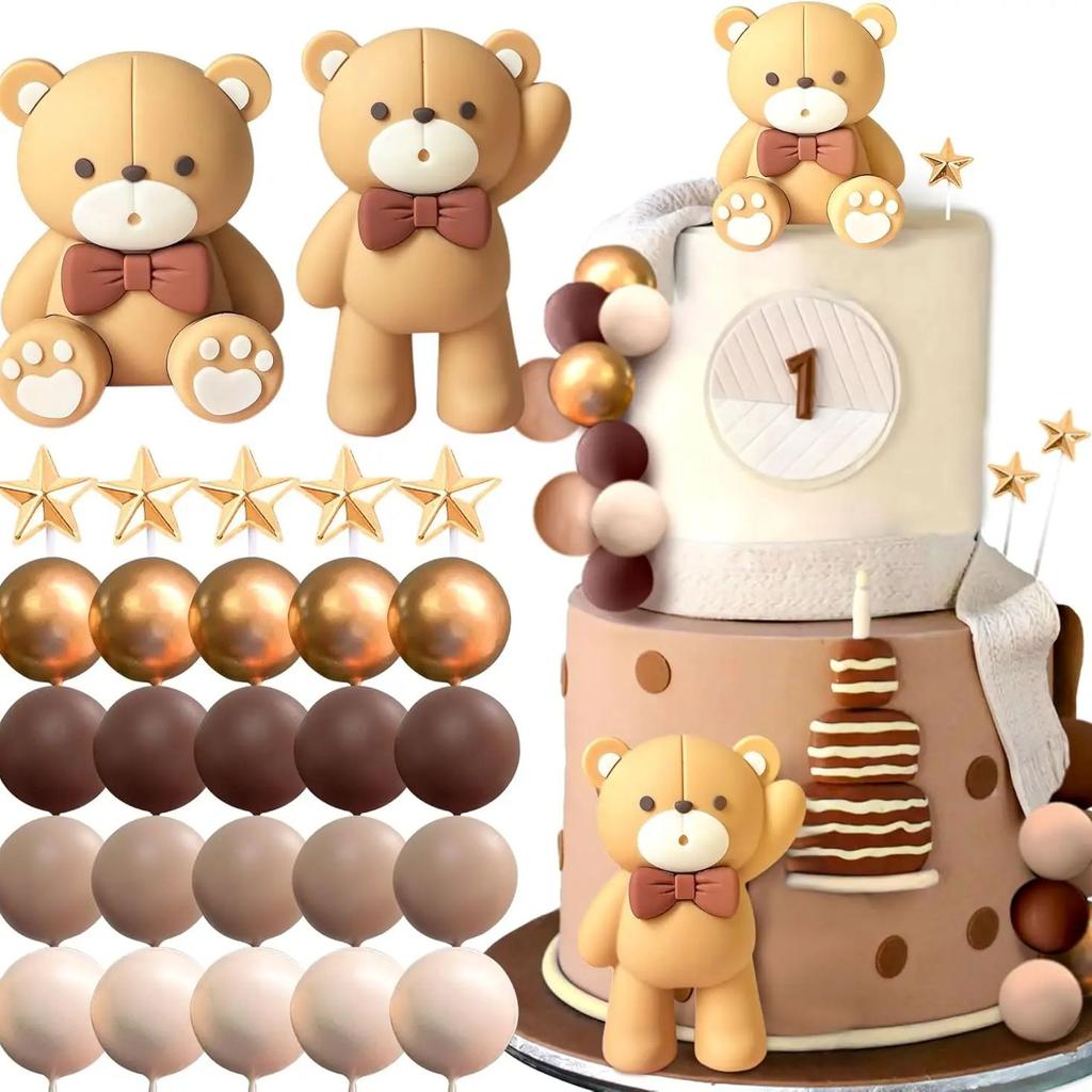 Beige Brown Bear Cake Decoration Beige Brown Balls Cake Topper Boho Bears Cake Cake Decoration Baby Shower Birthday Cake Decor