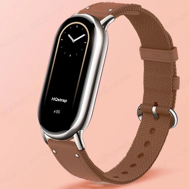 Strap for Xiaomi Band 8 Braided Bracelet Leather Nylon Watchband for Xiaomi Mi 8 Replacement Wristband Miband 8 Belt Accessories