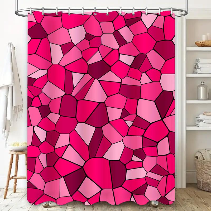 Bright Pink Geometric Shower Curtain 3D Mosaic Waterproof Bath Decoration
