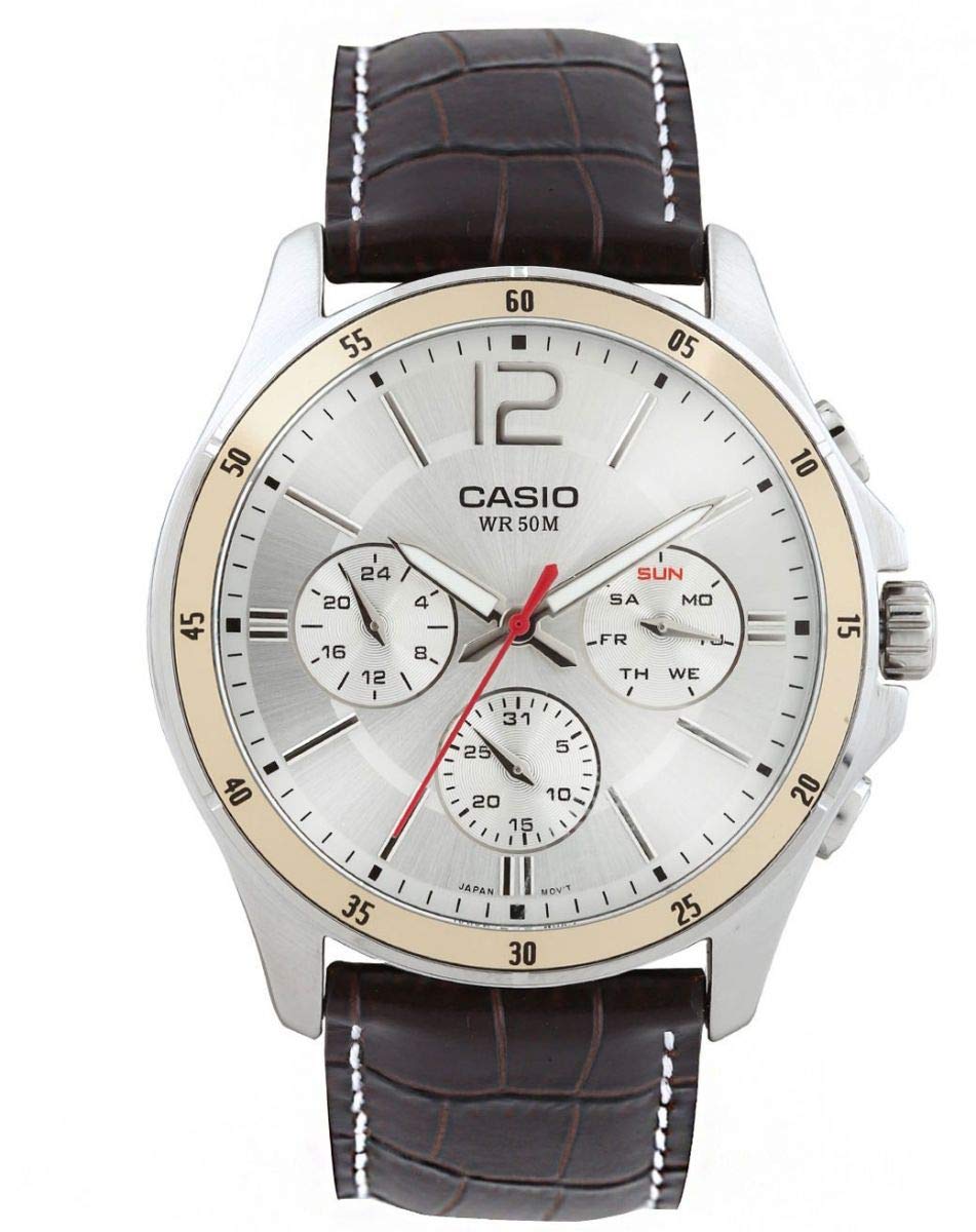 Casio Chronograph Leather Strap Men s MTP-1374L-7AVDF Watch,