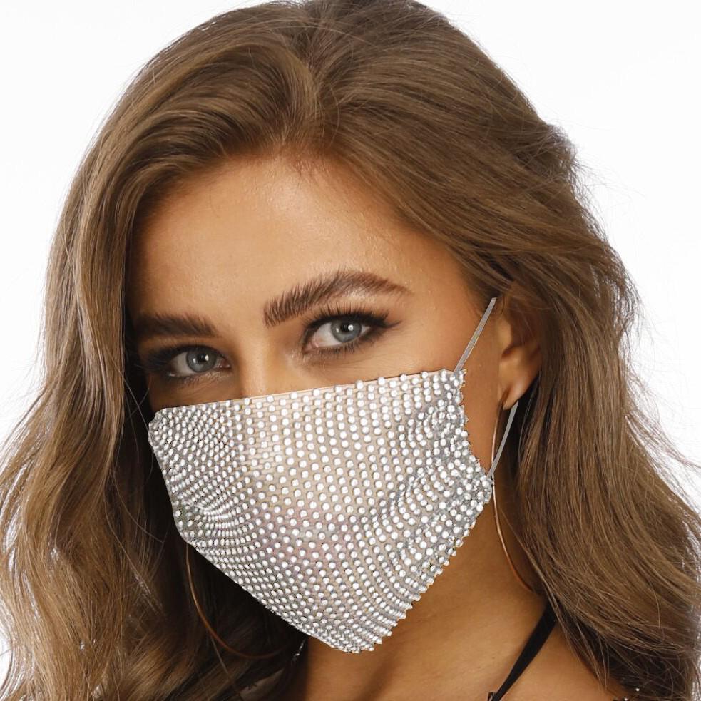 Women's Rhinestone Face Mask - European & American Style, Breathable Fashion Accessory with Diamonds