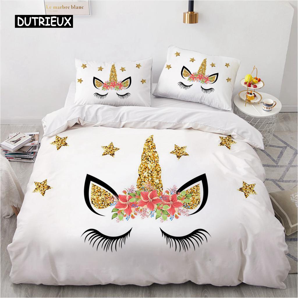 Cartoon Unicorn Design Duvet Cover Set Cute Comforter Cover Bedding Set Bed Linen For Baby Kids Girls Gift Bedroom Decoration