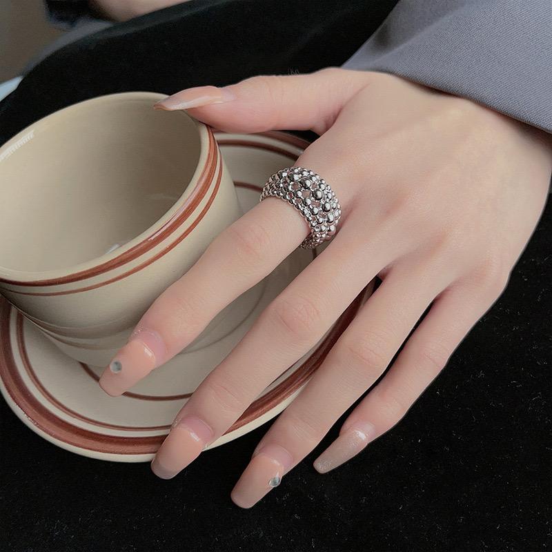 BF CLUB 925 Sterling Rings for Women Fashion Geometric Handmade Irregular Dots Layered Ring Party Christmas Gift