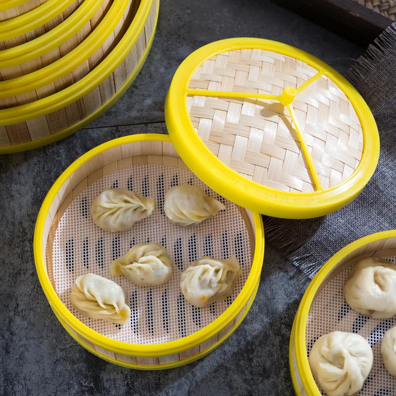 Vaporiera in bambù naturale multi-dimensione per ravioli con coperchio Griglia per la cottura a vapore domestica Cesto per riso Dim Sum Accessori per la cucina