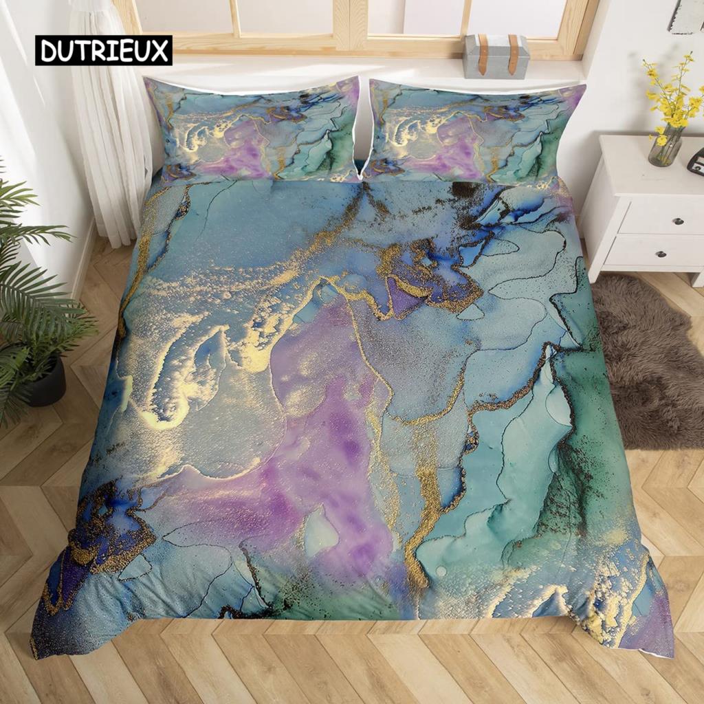 Márvány Paplanhuzat Szett Márvány Ágynemű Szett Kék Arany Absztrakt Textúra Gyerek Ágynemű Dupla Queen King Méret Poliészter Paplanhuzat