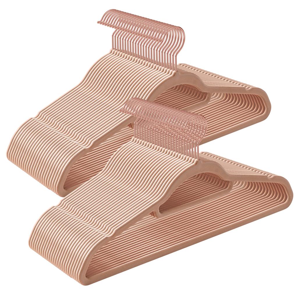 SONGMICS Velvet Hangers, Set of 30 Clothes Hanger with Rose Gold Swivel Hook, Non-Slip, and Space-Saving, 0.2-Inch Thick