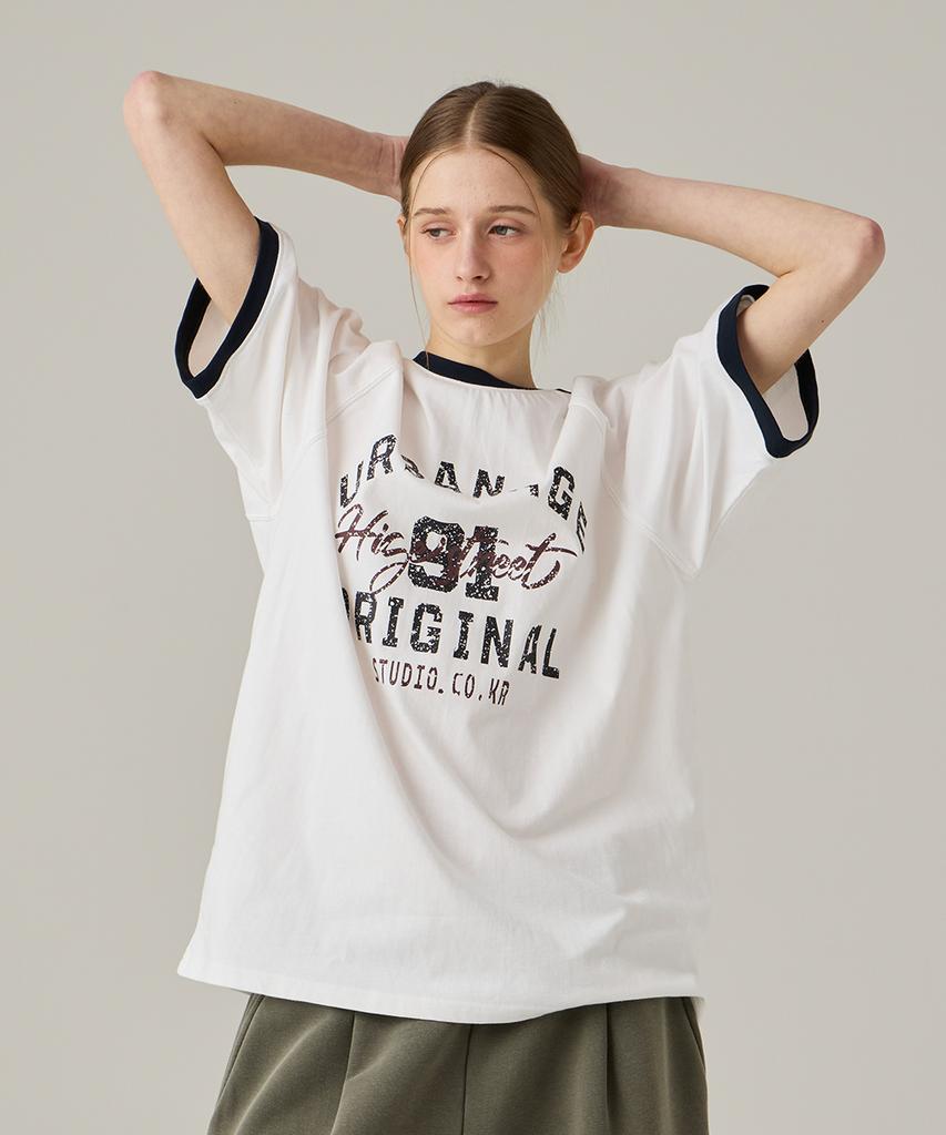 URBANAGE High Street Ringer Raglan Oversized Short Sleeve White