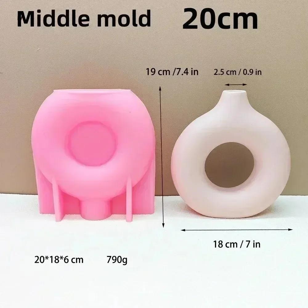 Nordic Striped Donut Cylindrical Vase Epoxy Resin Silicone Mold Circular Ring Donut Vase Concrete Cement Gypsum Silicone Mold