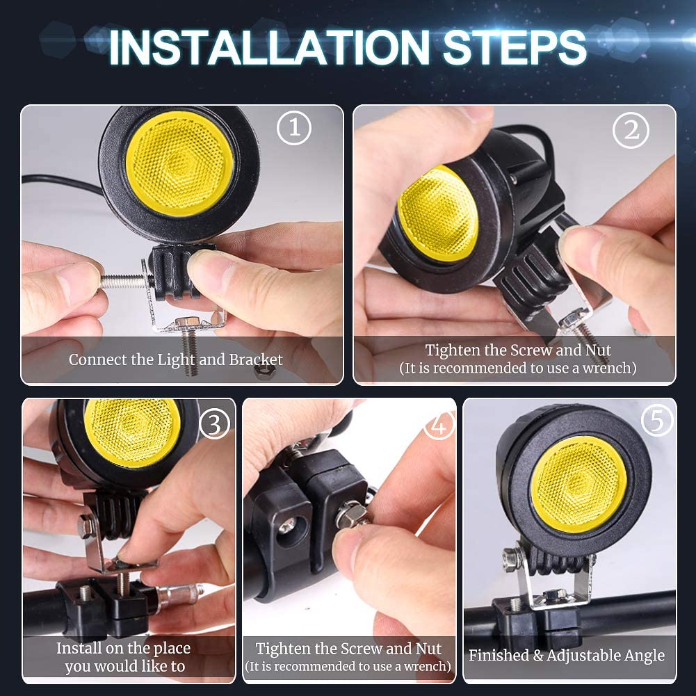 X-STYLE Motorcycle Fog Lamp, Yellow, 10 W, LED Work Light, 12 V/24 V, High