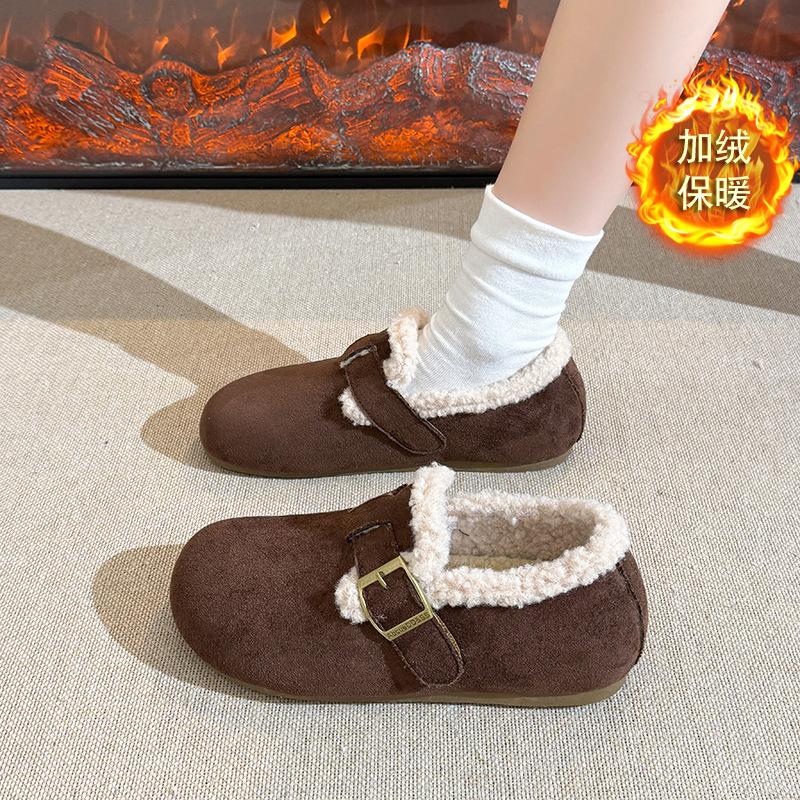 Fleece Thickened Versatile Thick-soled Snow Cotton Shoes Women's Warm Outer Birkenstock Fluffy Shoes