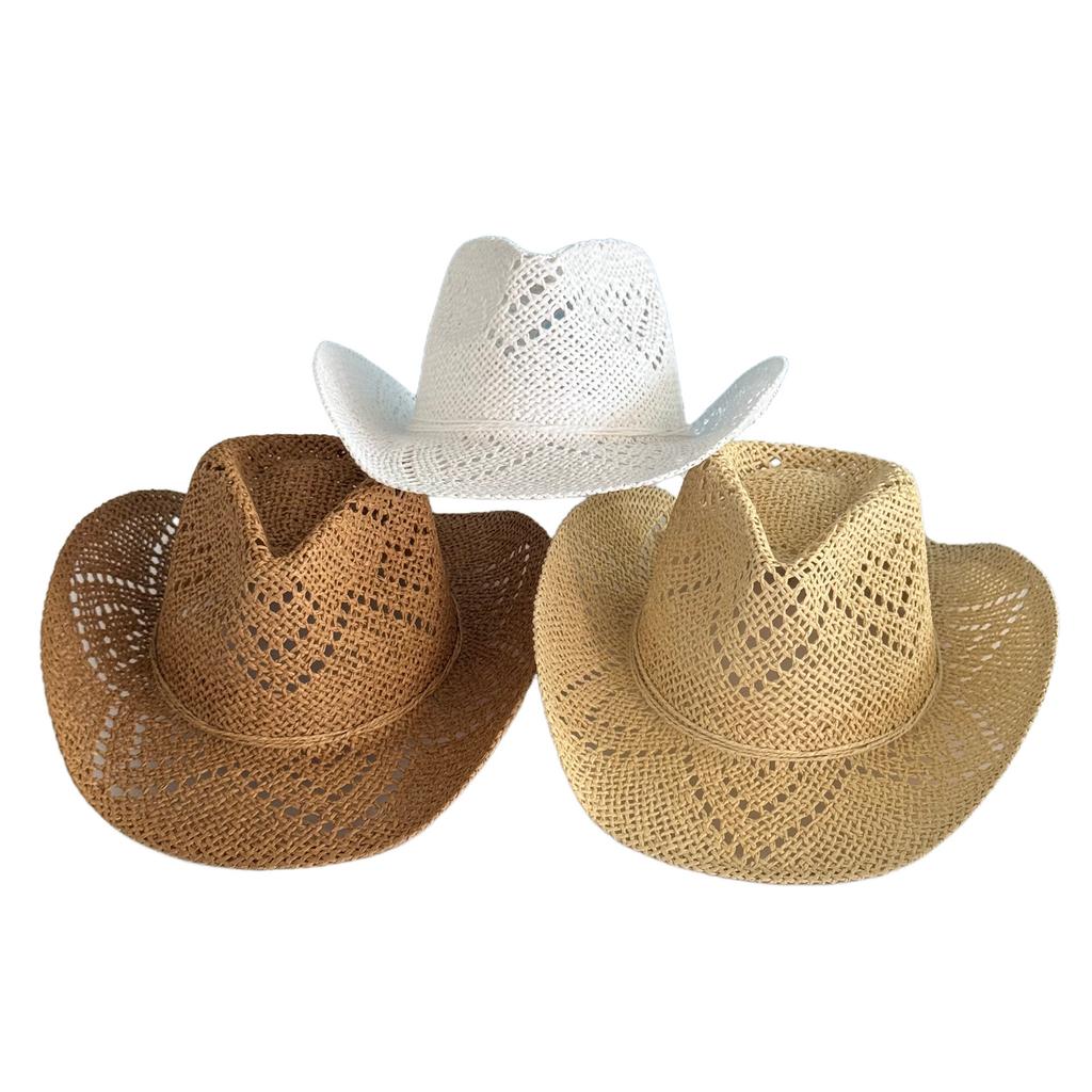 Hot-selling Hollowed-out Panama Straw Hat Women's Retro Straw Woven Western Cowboy Hat Men's Summer Sunscreen Beach Hat
