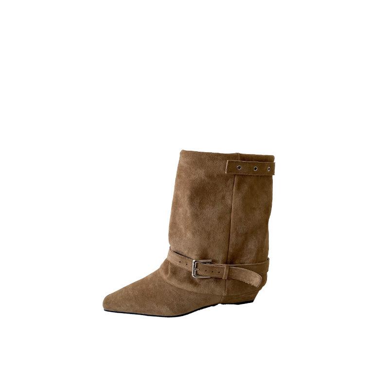 2025 Autumn and Winter New Suede European and American Small Square Head Thick Heel Short Heel Temperament French Fashion Sexy Beautiful Women S