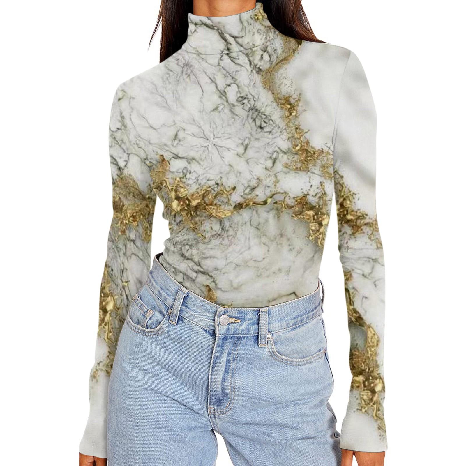 

Женские рубашки с высоким воротником и длинными рукавами с принтом, осенние модные базовые облегающие мягкие термотопы M