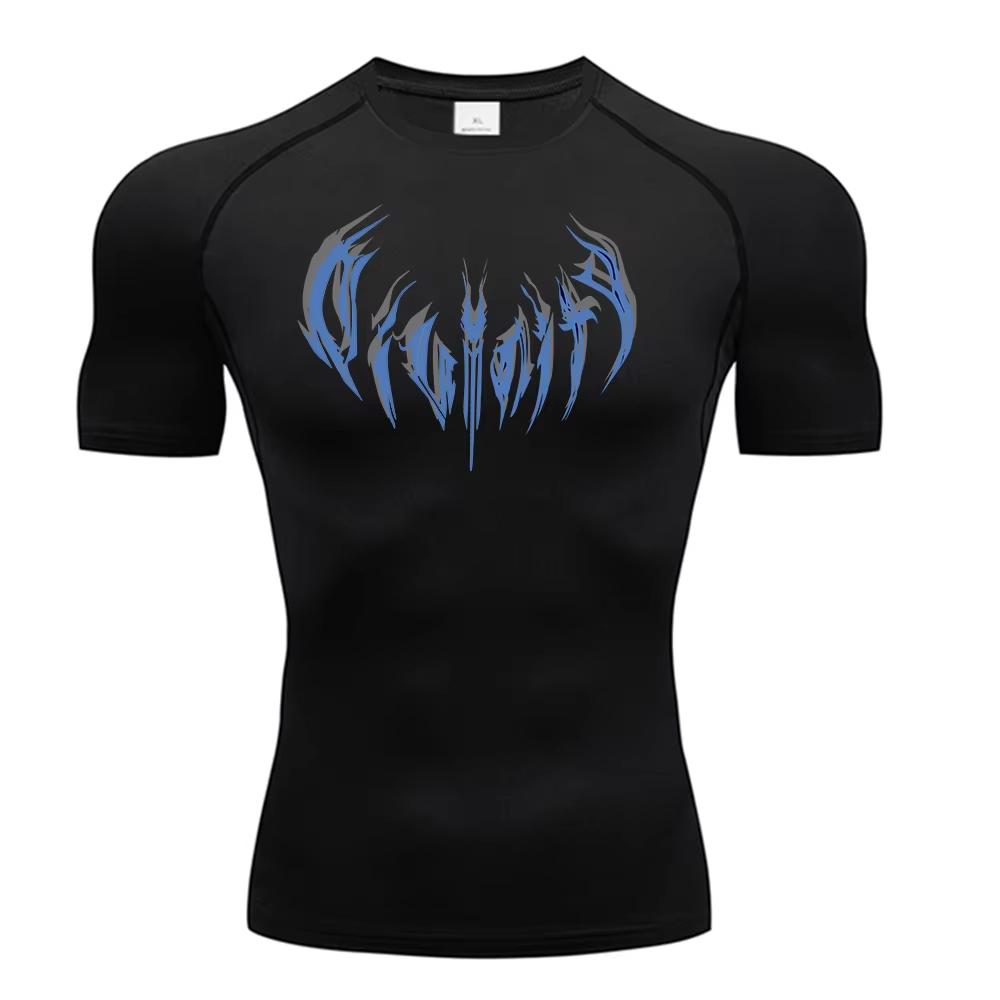 Trendy Y2K Print Compression Shirt Men's Running T-Shirt Gym Sports Quick-Drying Shirt Outdoor Cycling Jogging Training Top 848