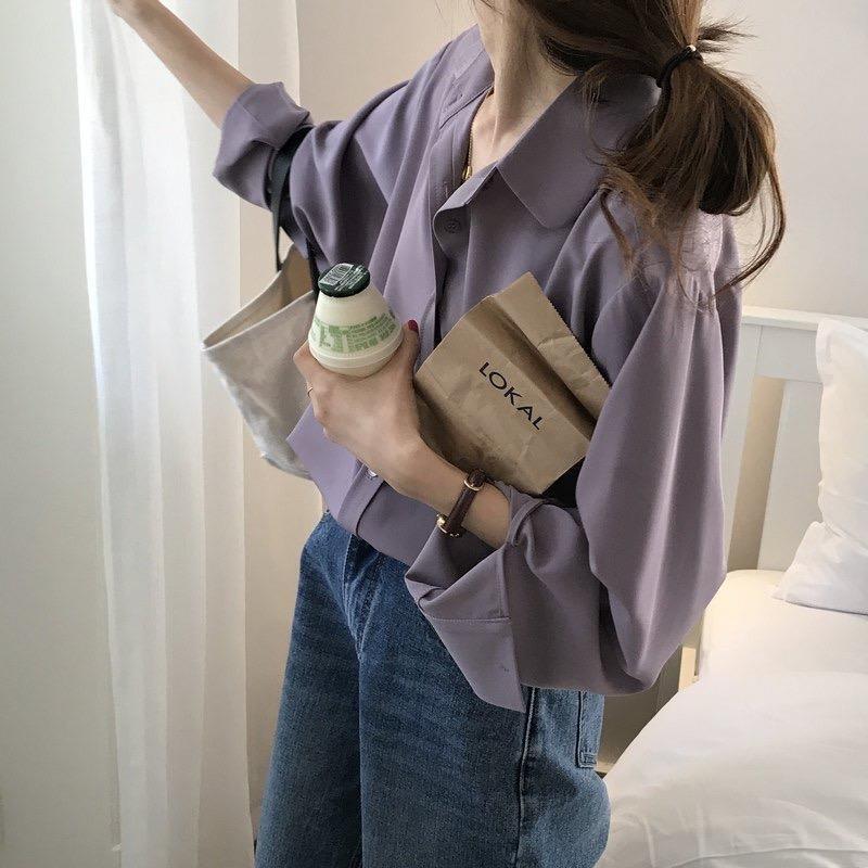 2024 French Chic Women's Long Sleeve Lapel Shirt - Elegant Korean Style, Solid Color, Autumn Fashion