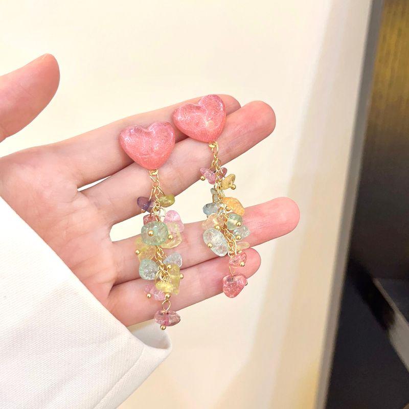 

Летние цветные серьги-кисточки с кристаллами в форме любящего сердца, нишевый дизайн, серьги с чувством дизайна, женские 2025, новинка, серьги в западном стиле, самые продаваемые Silver Needle style