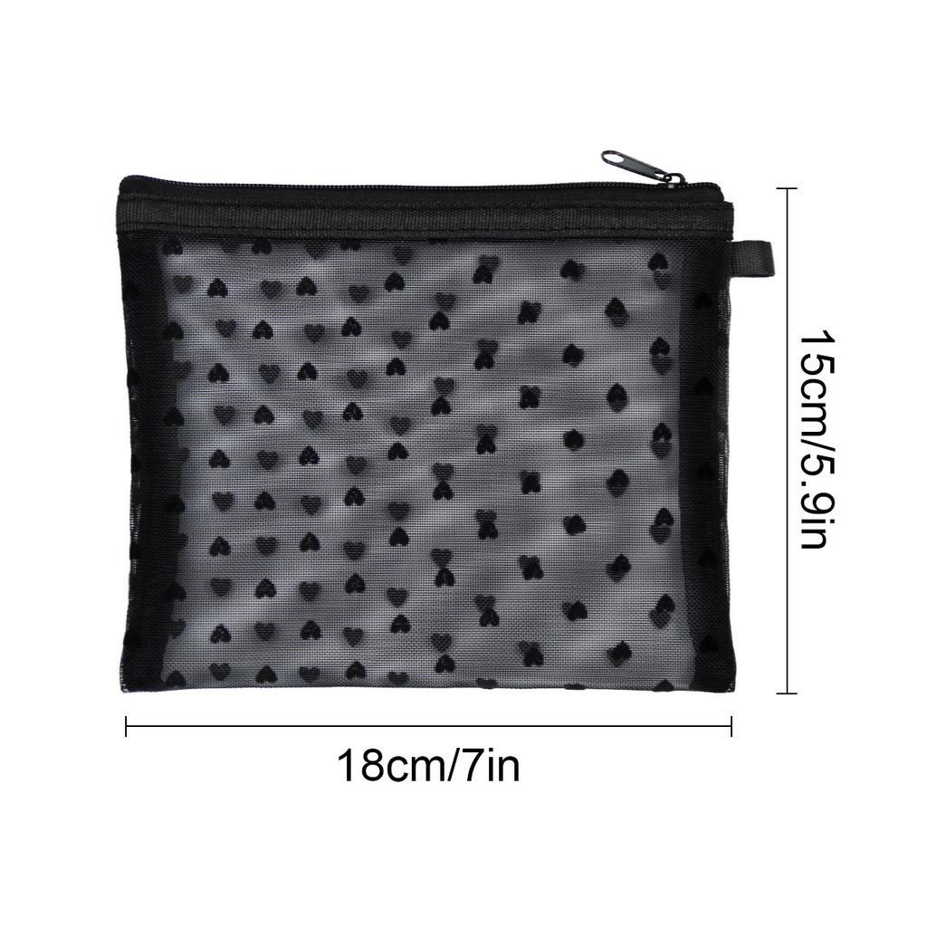 

Lg0014 New Velvet Heart Mesh Cosmetic Bag Set For Travel High Value Simple Mesh Makeup Pouch Modern Minimalist Style Black And Beige 13cm/5.12in