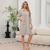 Women's Casual Zip-Up Robe 3/4 Sleeve Knee Length Lightweight Bathrobe with Pockets for Home Loungewear