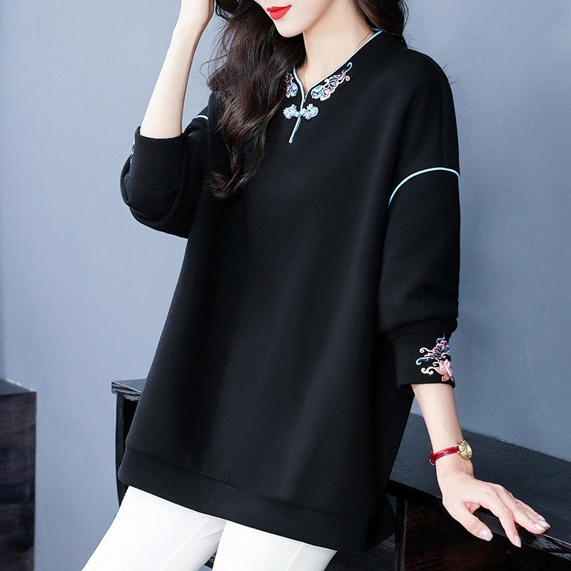Frühlings- und Herbst-Sweatshirts im chinesischen Stil Damen-Pullover Lässige Sweatshirts Oberteile Weiblich